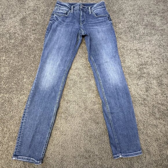 Silver boyfriend style blue slim-fit mid-rise comfortable stretch jeans - Picture 1 of 12